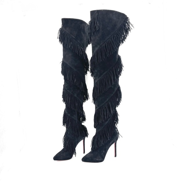 Christian Louboutin Shoes - NEW Christian Louboutin Bolcheva 120 Fringe Over The Knee Pointed Toe Boots 38.5